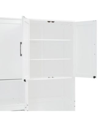 Twin Size Murphy Bed Wall Bed with Closet , Drawers & Desk-White