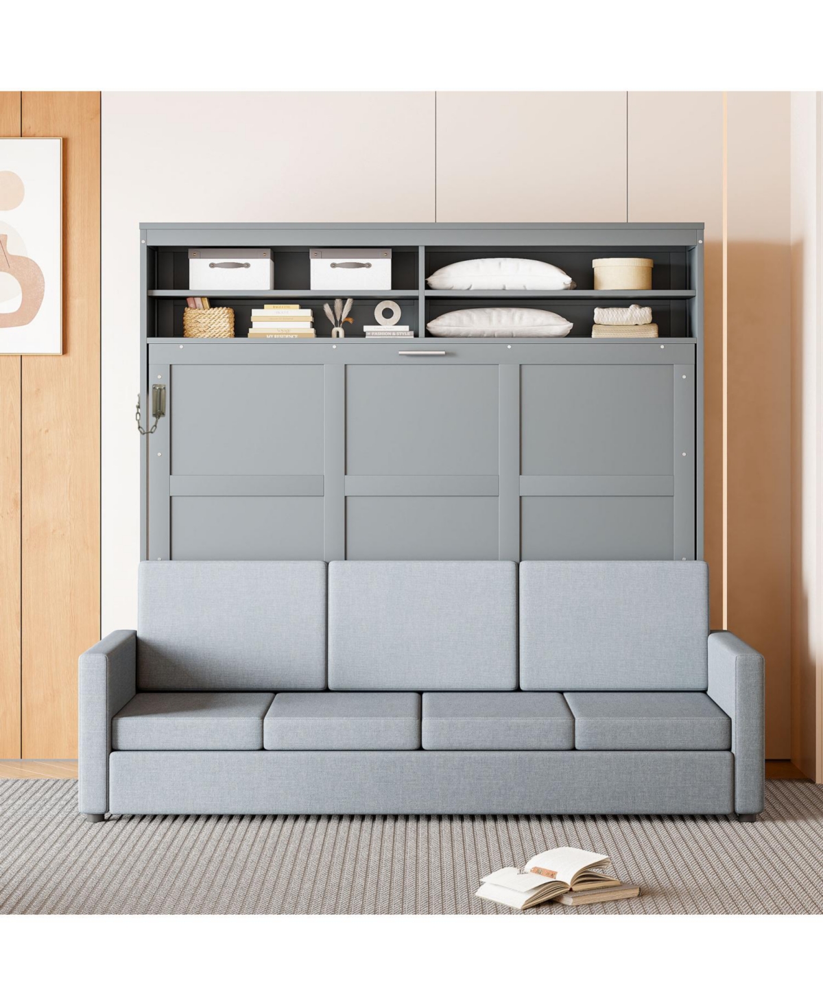 Streamdale Furniture Queen Size Murphy Bed Wall Bed with Sofa,Gray