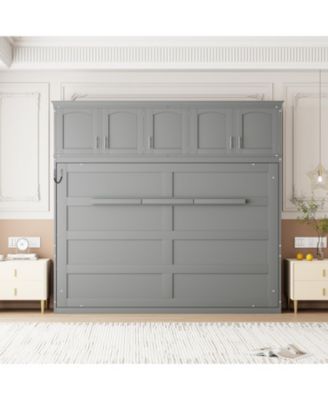 Queen Size Murphy Bed Wall Bed with Top Cabinets,Gray