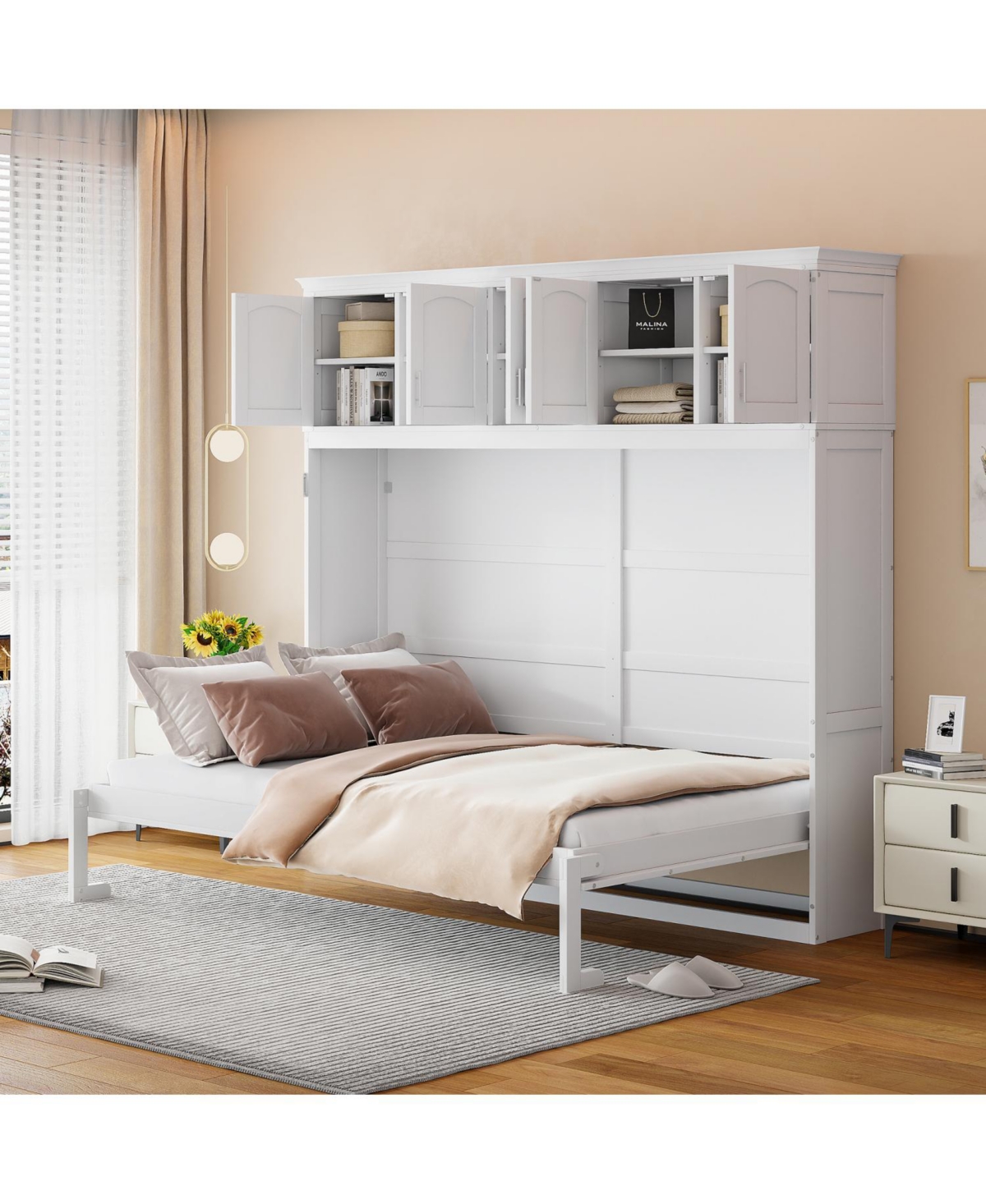 Streamdale Furniture Queen Size Murphy Bed Wall Bed with Top Cabinets