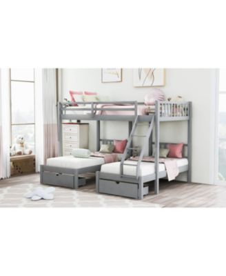 Full Over Twin & Twin Triple Bunk Bed with Drawers