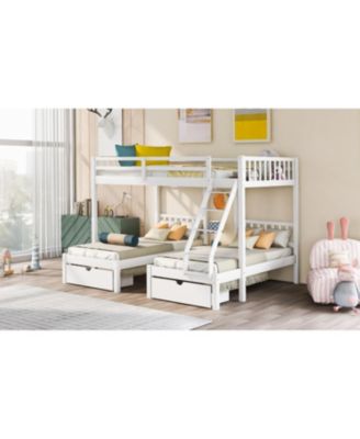 Full Over Twin & Twin Triple Bunk Bed with Drawers