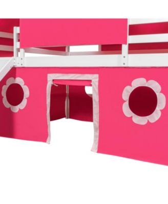  Full Size Loft Bed with Slide Pink Tent and Tower - Pink