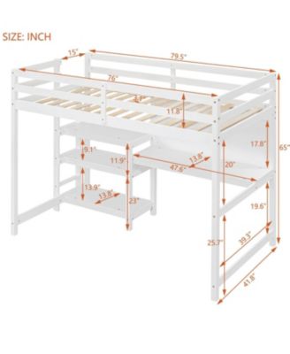 Twin Loft Bed with Shelves, Desk & Board - Gray