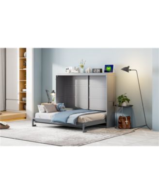 Queen Size Murphy Bed Wall Bed,Gray