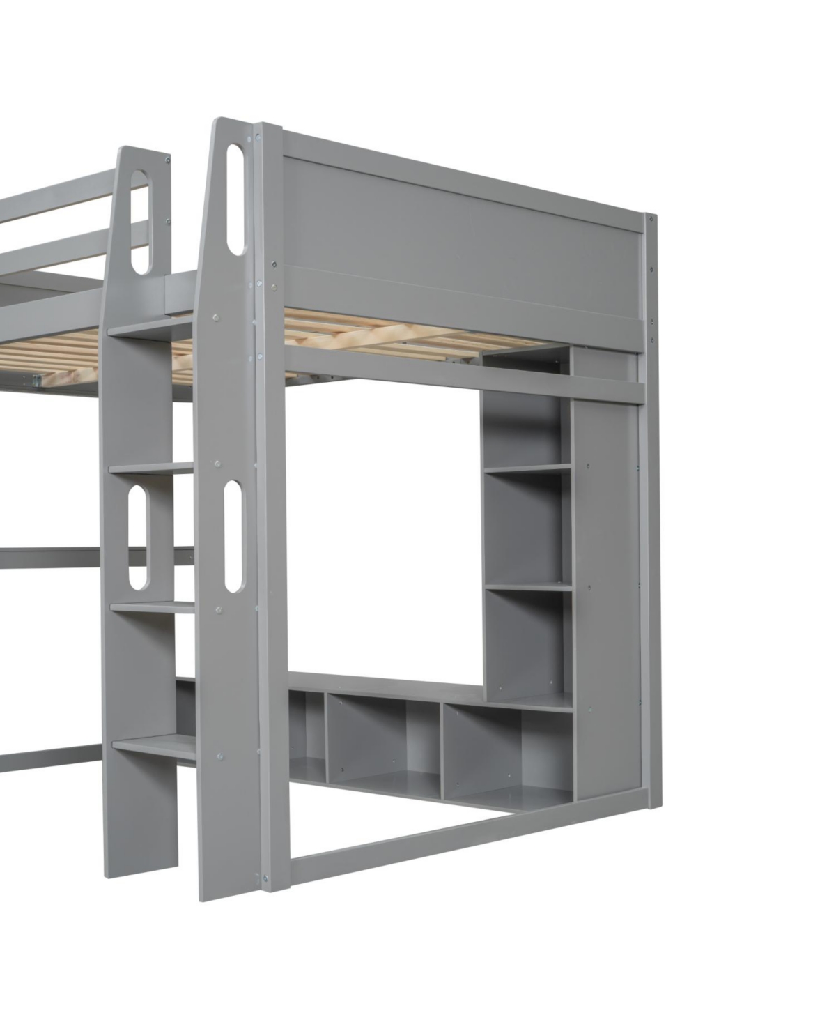 Streamdale Furniture Streamdale Wood Gaming Loft Bed w/ Desk, Shelves, Led, Rack, Black