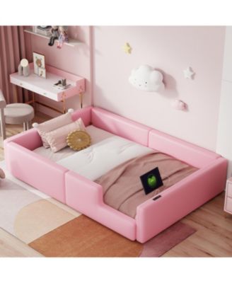 Twin Upholstered Platform Bed with Charging Station