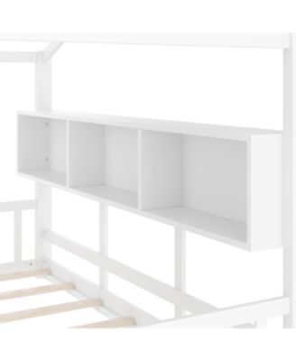 Floor House Bed Toddler Kids Montessori Bed w/ Shelf & Roof.