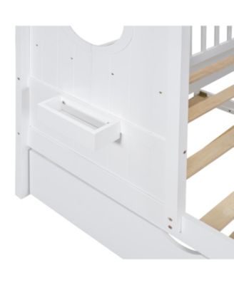 Wooden Twin House Bed with Trundle & Shelf - Gray