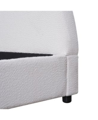 King Size Bed Frame With Boucle Upholstered Round Curved Headboard, White