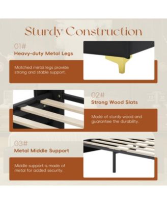  King Leather Wingback Bed Frame - Solid Slats, Easy Assembly