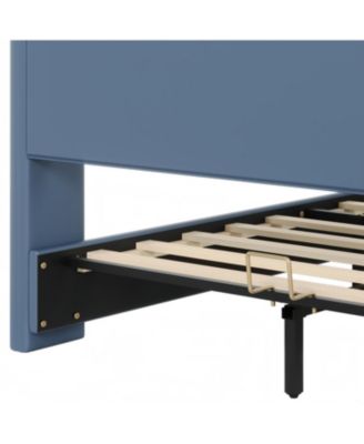 King Leather Bed Frame Wingback Headboard Platform Bed Black