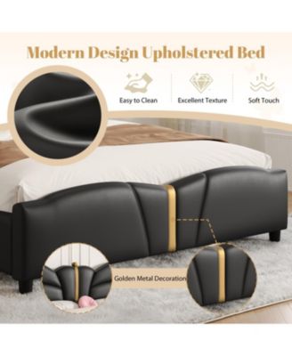 Streamdale Queen Upholstered Bed Frame, Butterfly Headboard, Gold Accents