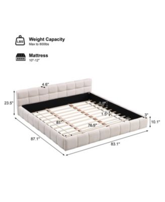 Elegant Beige Chenille Upholstered Bed with Checkerboard Design, King, Beige