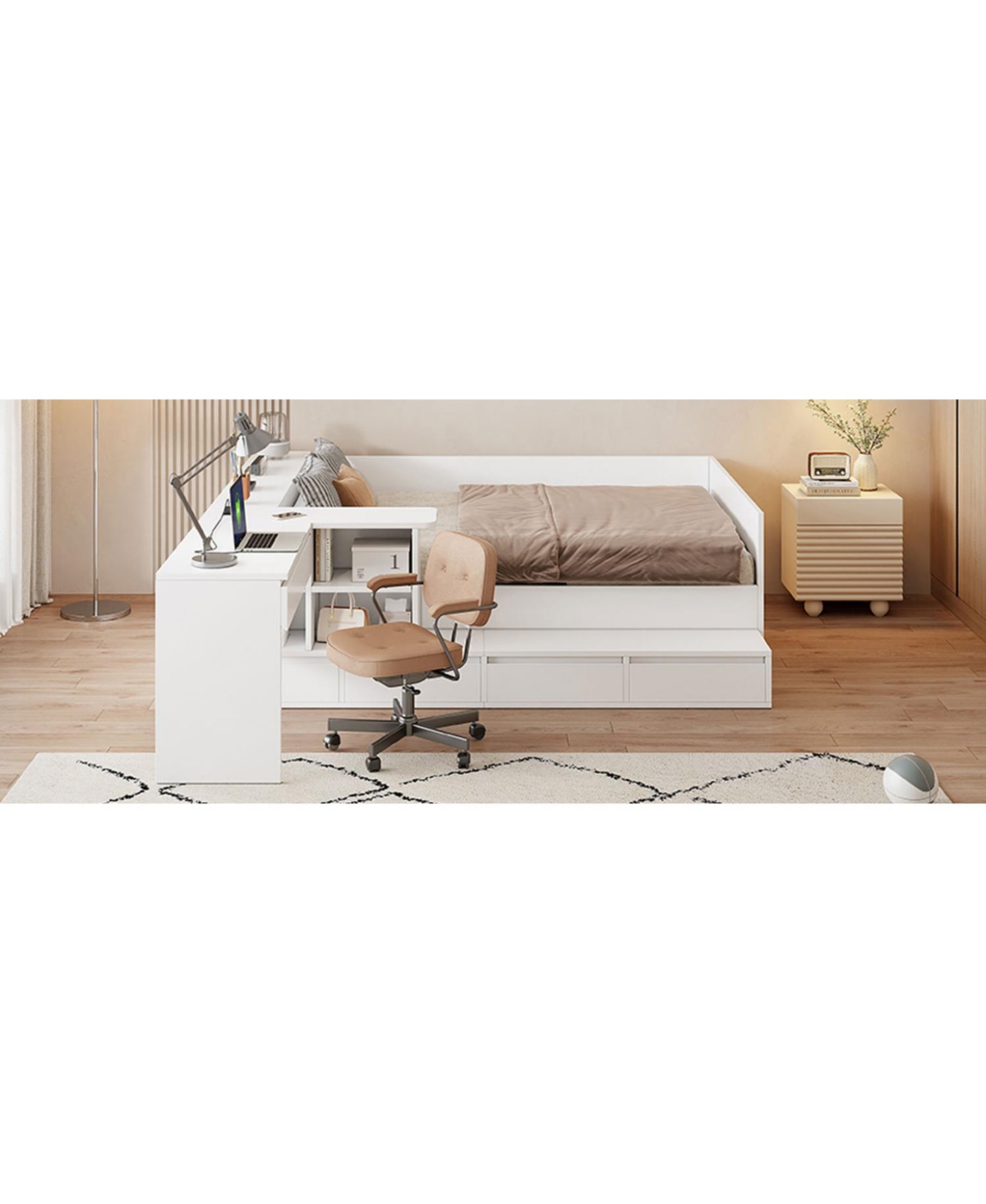 Streamdale Furniture Full Size Wooden Platform Bed with 6 Drawers, Shelves and Dressing Table