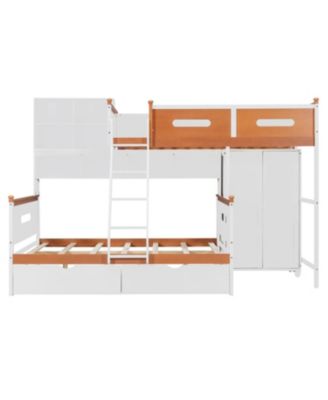 Twin Over Full Bunk Bed Wardrobe, Drawers, Shelves & LED