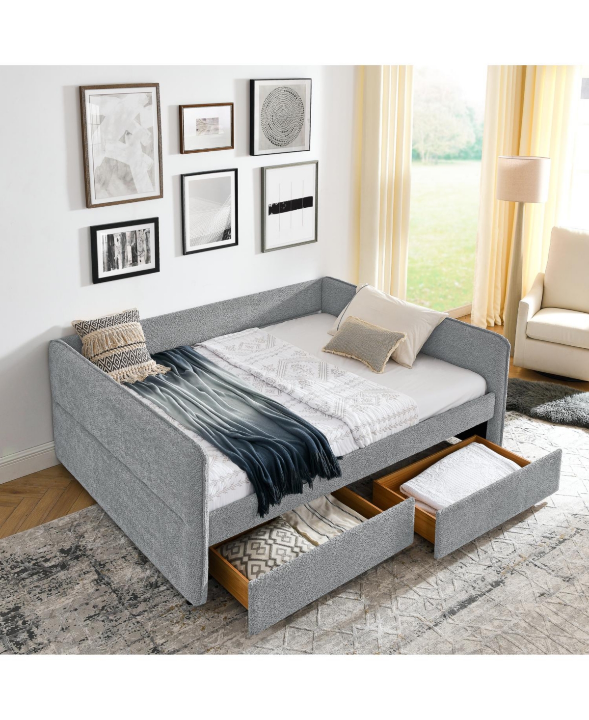 Streamdale Furniture Tufted Daybed with Trundle, Queen, Boucle Fabric