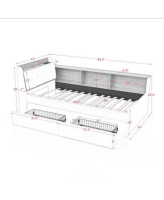 Twin Velvet Daybed- Storage Headboard, Wireless Charging, LED