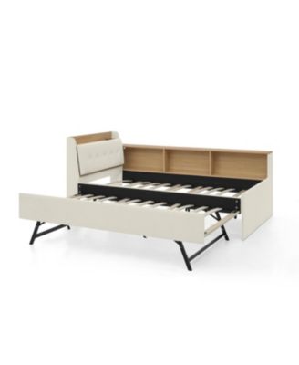 Twin Velvet Daybed with Storage, Trundle, & LED - Beige