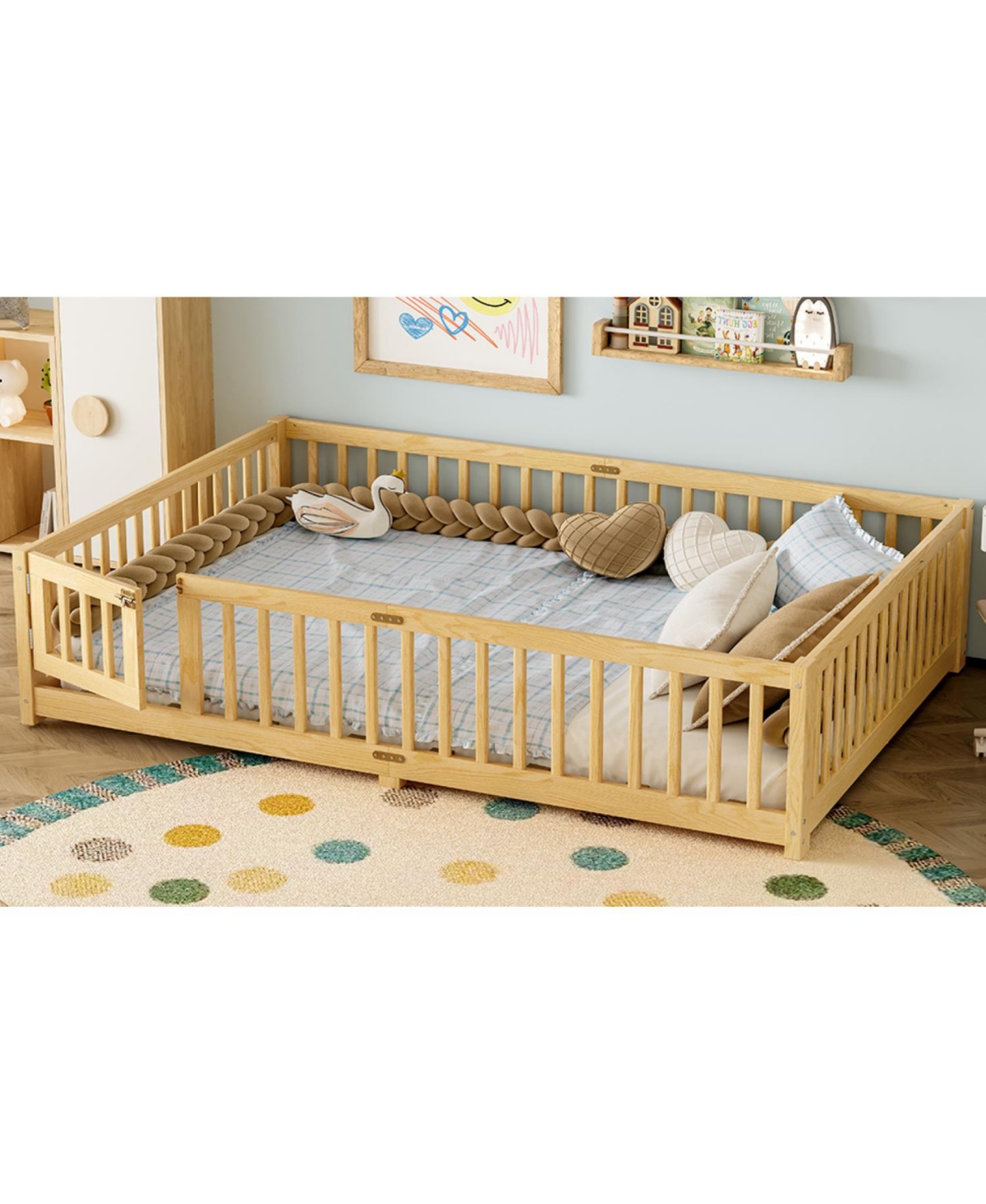 Streamdale Furniture Queen Floor Bed with Guardrails & Door
