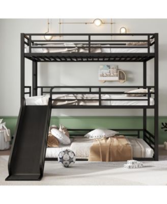 Triple Bunk Bed with Slide, Metal, Heavy-Duty