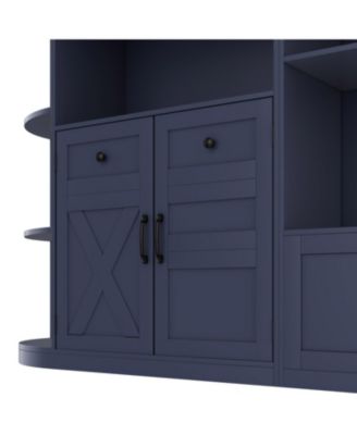 Blue Hall Tree Cabinet with Storage & Hooks