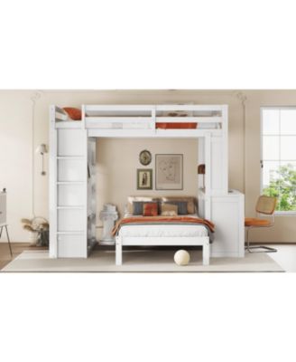 Bunk Bed with Desk & Shelves, Converts to Loft Bed