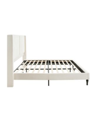King Size Bed Frame, 55.5" Upholstered Headboard, Boucle Beige