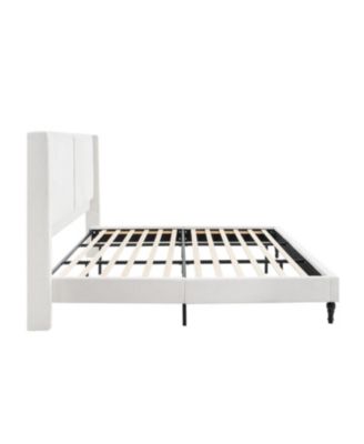 King Size Bed Frame, Boucle Upholstered Headboard, Wood Feet