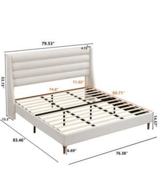 King Upholstered Platform Bed with Wave Headboard, Chenille Fabric