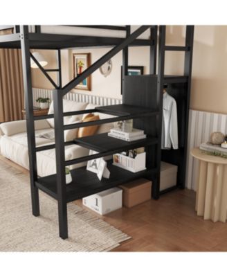 Streamdale Twin/Full Metal Loft Bed with Stairs, Shelves & Wardrobe - Black