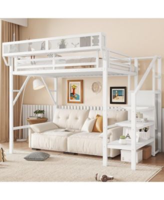 Twin Metal Loft Bed with Stairs, Shelves & Wardrobe