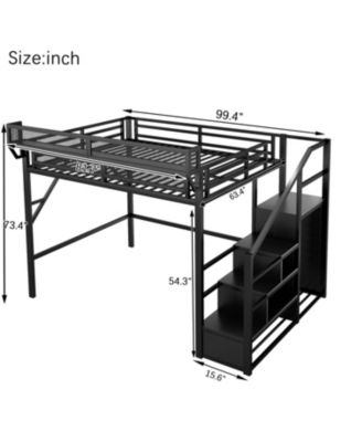 Streamdale Queen Loft Bed with Stairs, Metal Frame, Storage Shelves & Wardrobe