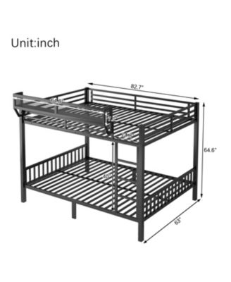 Queen Over Queen Metal Bunk Bed w/ Ladder & Shelf, Black
