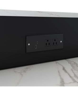  Expandable Kitchen Island, Marble Top, Power Outlet, Storage Cart - Black