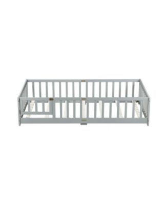 Twin Floor Bed with Fence & Door, Grey