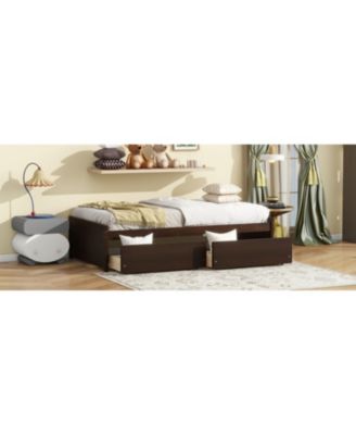 Twin Size Bed with 2 Drawers, Solid Rubber Wood Bed