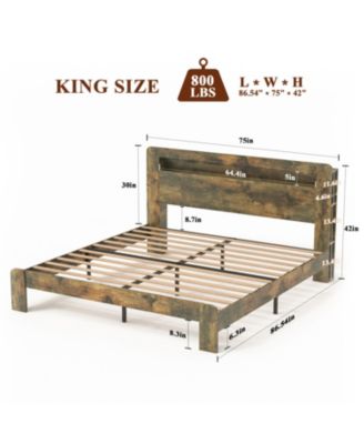 King Wood LED Headboard USB Storage Bed Frame
