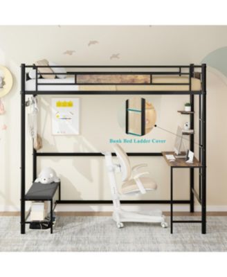 Twin Loft Bed Frame with Storage - Easy Assembly, Secure Metal Slats