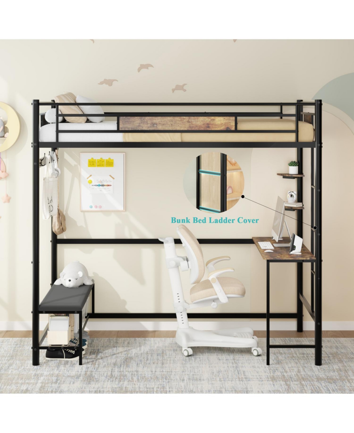 Streamdale Furniture Twin Loft Bed Frame with Storage - Easy Assembly, Secure Metal Slats