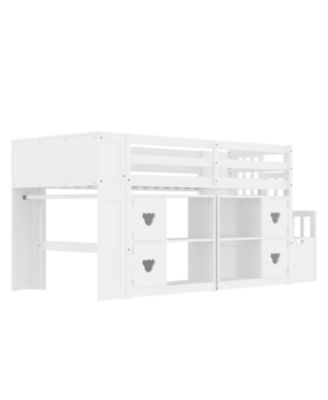 Kids' Pine Loft Bed with Storage, Stairs & LED Lights