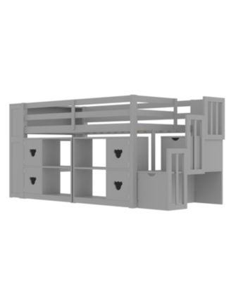  Kids' Pine Loft Bed with Storage, Stairs & LED Lights