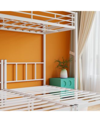 Triple Twin Metal Bunk Bed with Guardrails & Ladder