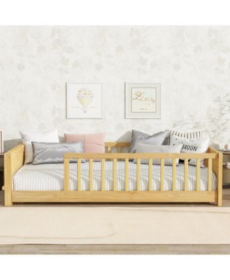 Twin Floor Platform Bed w/ Book Rack Natural
