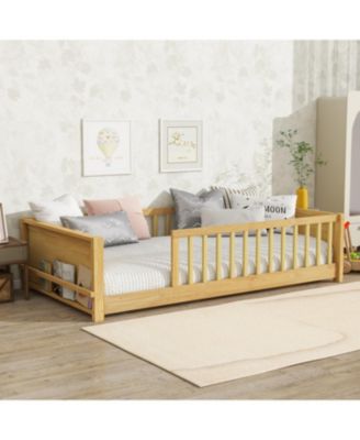 Twin Floor Platform Bed w/ Book Rack Natural