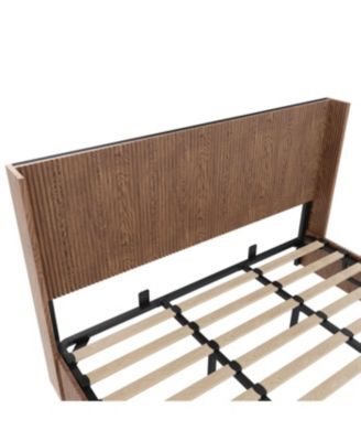 Large grooved undulating lift storage bed frame, rustic brown (King)