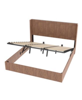 Large grooved undulating lift storage bed frame, rustic brown (King)