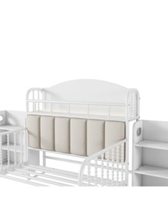 Streamdale Twin Metal Platform Bed with Light & Storage Shelves, White