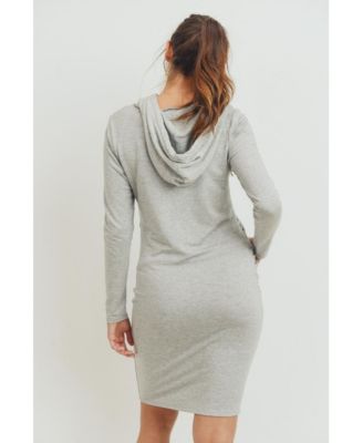 Women's Long Sleeve Side Ruched Maternity Hoodie Dress