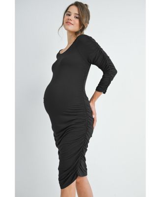Maternity Bodycon Scoop Neck Side Ruched Dress